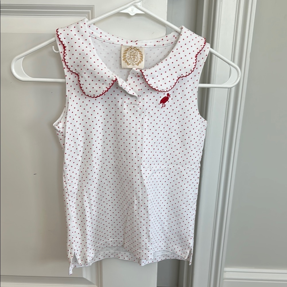 The Beaufort Bonnet Company White and Red Polka Dot Girls Sleeveless Polo Top